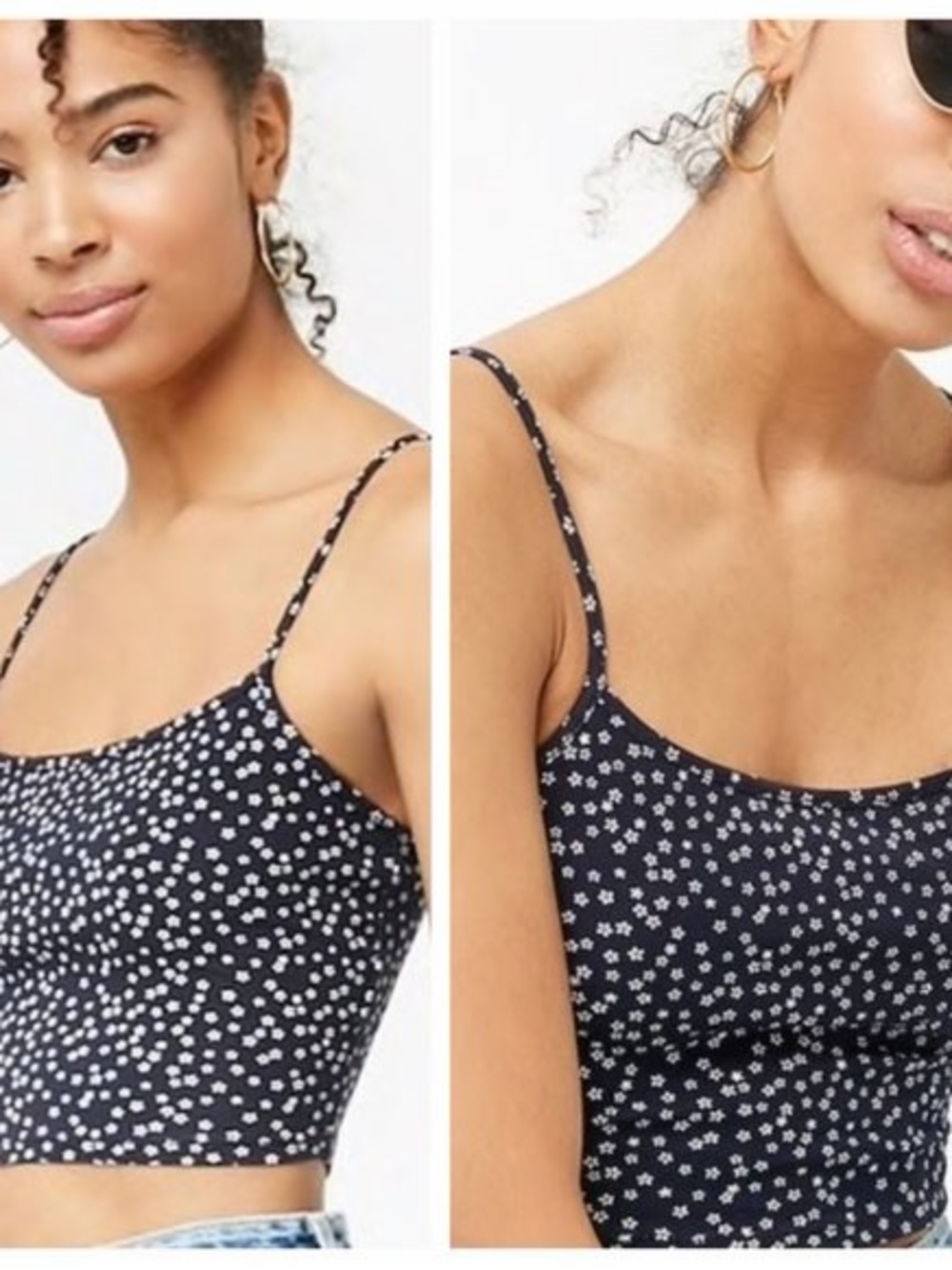 Forever 21 Navy White Daisy Print Spaghetti Strap Cami